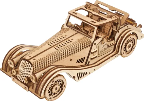 Vista 10 de UGEARS Dream Cabriolet VM-05 Rompecabezas 3D de madera para adultos – Rompecabezas de madera 3D para adultos – Kit de coche modelo mecánico – Arte