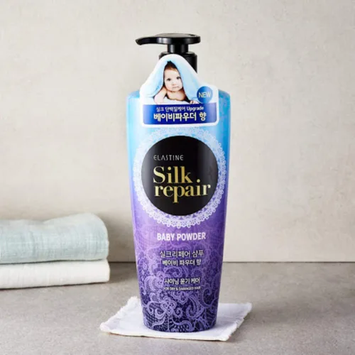 Vista 2 de Elastine Silk Repair Shampoo Baby Powder Aroma x 2 unidades (18.6 fl oz 18.6 fl oz/cada uno)