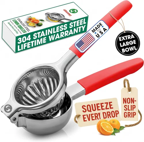 Vista 9 de Exprimidor de limón de mano de acero inoxidable, exprimidor de limón, exprimidor de lima con tamaño de tazón grande y asas antideslizantes