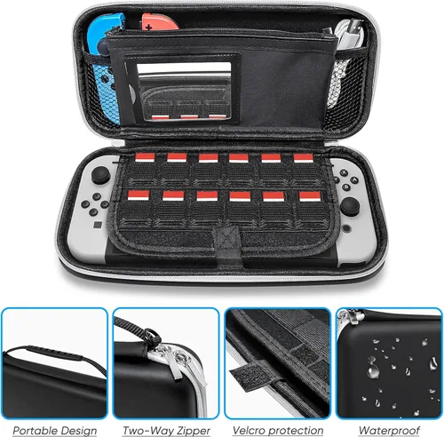 Vista 3 de Accessories Bundle Compatible with Switch OLED, Carrying Case with Shoulder Strap for Switch OLED and Tempered Glass Screen Protector, Protective