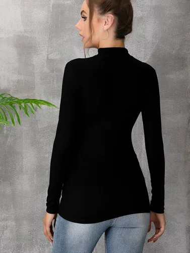 Vista 4 de UNTYHOTS Camiseta sin mangas de manga larga para mujer, cuello alto, básica, elástica, ligera, delgada