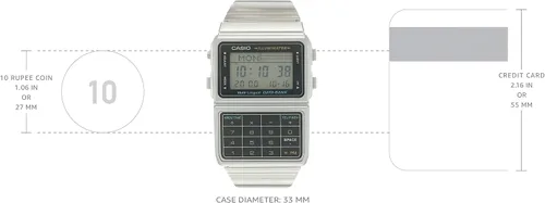 Vista 3 de Casio reloj de plata tono 25 con banco de datos con calculadora de memoria para hombre