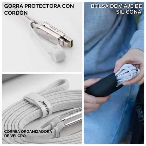 Vista 6 de Rolling Square inCharge XL - Cable de carga múltiple 6 en 1, cable USB portátil y USB-C con potencia de carga ultrarrápida de 100 W, 10 pies/9.8 ft