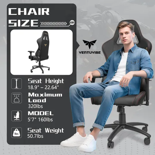 Vista 4 de Silla para juegos con reposabrazos ajustables 4D, reclinable de 170° y capacidad de 320 libras, silla de computadora ergonómica de respaldo alto