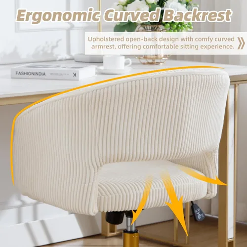 Vista 94 de ABET Silla de escritorio con ruedas, silla de terciopelo para oficina en casa, sillón giratorio con base dorada, sillas decorativas modernas