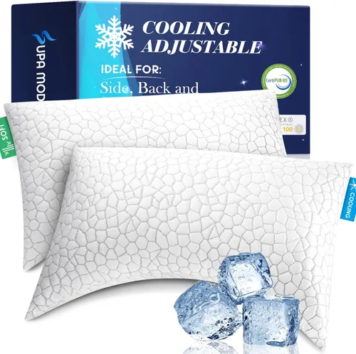 Vista 10 de Almohada refrescante tamaño estándar, 1 paquete, almohadas de cama ajustables para dormir, almohadas de espuma viscoelástica trituradas de lujo