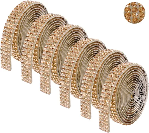Vista 17 de 6 rollos de cinta autoadhesiva con diamantes de imitación de diamantes de imitación, rollo de cinta adhesiva con tiras de diamantes de imitación