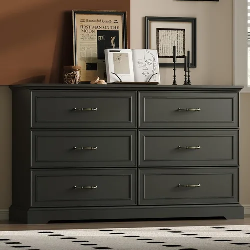 Vista 24 de Cómoda rústica de 3 cajones para dormitorio, cómoda moderna de 24 pulgadas de ancho con cajones profundos y asas de barra, mesita de noche de madera