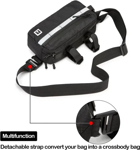 Vista 4 de ROYALFAIR Bolsa impermeable para manillar para bicicletas de niños, bolso cruzado convertible (negro)