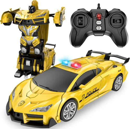 Vista 2 de Coche de control remoto, auto de juguete transformable con un botón, autos RC de 2.4 GHz, escala 1:18, rotación de 360 grados, juguete de auto