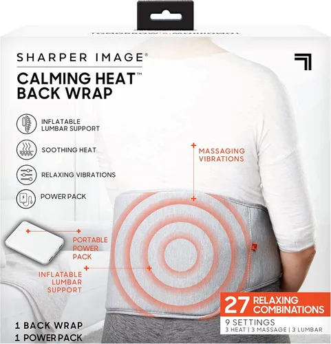 Vista 8 de Sharper Image: almohadilla térmica de calefacción eléctrica trasera con soporte lumbar inflable personalizable, calor calmante y vibraciones