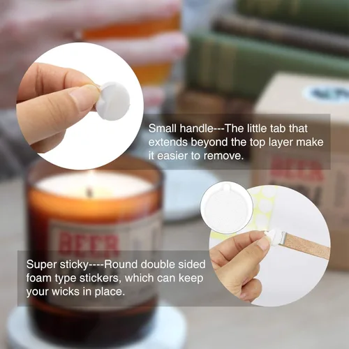Vista 6 de 480 calcomanías para mecha de vela, mechas resistentes al calor, recipientes de velas de doble cara con la pequeña "cola", mechas de vela para hacer