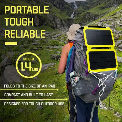 Vista 5 de SunJack Panel solar plegable de 15 vatios, panel solar portátil monocristalino ETFE con USB-C y USB-A, paneles solares impermeables IP67