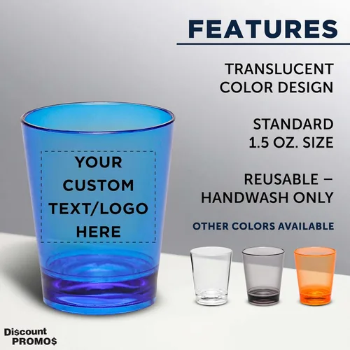 Vista 2 de Vasos de chupito de plástico translúcidos personalizados de 1.5 onzas, juego de 10/50/100 unidades, acrílico, ideal para regalos de cumpleaños