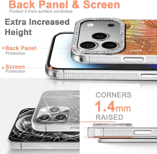 Vista 90 de I-MGAE-IN-AR - Funda diseñada para iPhone 12 y 12 Pro, diseño de mariposa plateada brillante, funda protectora de poliuretano termoplástico, suave