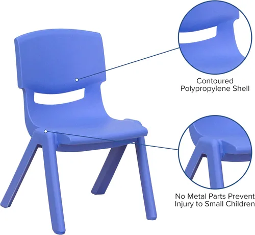 Vista 5 de EMMA + OLIVER Paquete de 4 sillas escolares apilables de plástico azul con asiento de 10.5 pulgadas de alto, silla preescolar