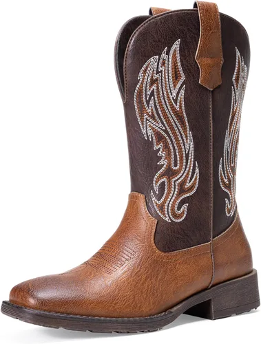 Vista 10 de Jousen Botas Vaqueras para Hombres con Bordado, Botas Occidentales Retro de Punta Cuadrada para Hombre, Botas Vaqueras Para Hombre