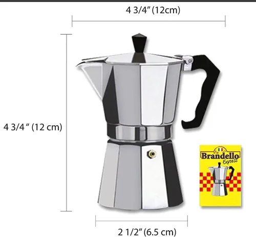 Vista 8 de Cafetera de aluminio para estufa de café expreso, color plateado, 1 taza, cafetera cubana (Brandello Express)