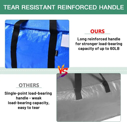 Vista 3 de Bolsas de mudanza resistentes extra grandes con asas fuertes, correas y cremalleras, bolsas de transporte azules, bolsas de embalaje para mudanzas
