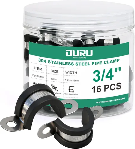 Vista 13 de OURU 12 piezas de abrazadera de tubo de 1 pulgada de acero inoxidable 304, abrazadera de tubo aislada con cojín de goma resistente, abrazadera en U