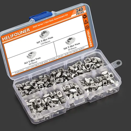 Vista 7 de HELIFOUNER 240 piezas de tuercas T de la serie 2020, kit surtido de tuercas de ranura M3 M4 M5 T