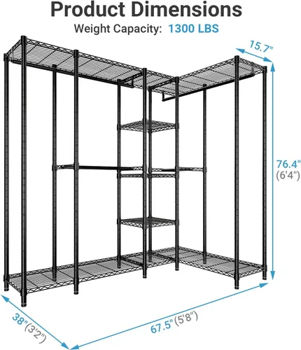 Vista 6 de VIPEK L50 - Perchero portátil independiente para esquina, perchero multifuncional en forma de L, perchero de metal resistente para colgar ropa