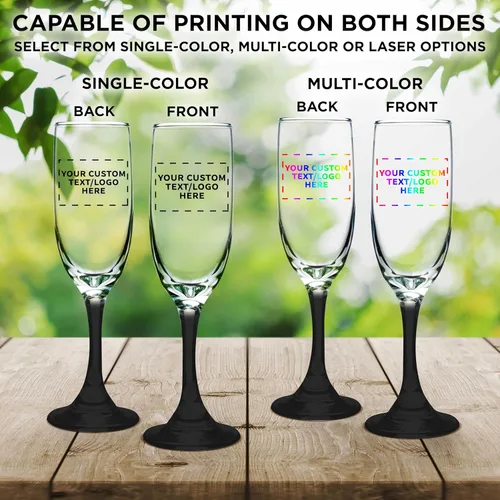 Vista 6 de DISCOUNT PROMOS Copas de champán personalizadas Premiere de 6.25 onzas, juego de 10/50/100, paquete personalizado a granel, elegantes vasos