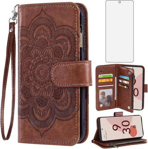 Vista 9 de Asuwish Funda de teléfono para Google Pixel 6A 5G 2022 con protector de pantalla de vidrio templado y soporte de tarjeta de crédito con tapa