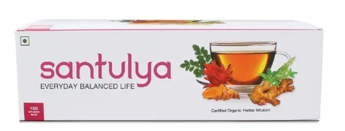 Vista 9 de SANTULYA Té de hierbas (48 bolsas de té) (paquete de 1) Cúrcuma + Tulsi + Moringa + Hibisco + Jengibre Natural Sin OMG Sin conservantes