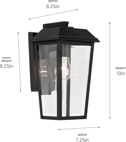 Vista 2 de KICHLER Mathus 59118BKT - Lámpara de pared tradicional para exteriores, con textura negra, de lujo, con vidrio transparente, para paredes