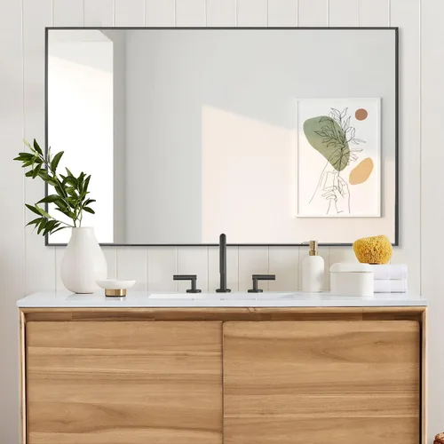 Vista 18 de LEDLUX Espejo de baño negro de 20 x 36 pulgadas, espejo sin cobre, espejo de tocador con marco de aleación de aluminio, espejo rectangular montado