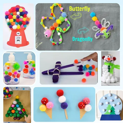 Vista 2 de Adeweave 1000 pompones surtidos – Bolas de pompón suaves y esponjosas para manualidades – Suministros de manualidades multicolores en una caja