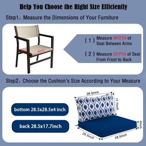 Vista 180 de idee-home Cojines impermeables para asiento de exteriores, para muebles de patio, cojines de repuesto para asiento profundo Hampton Bay