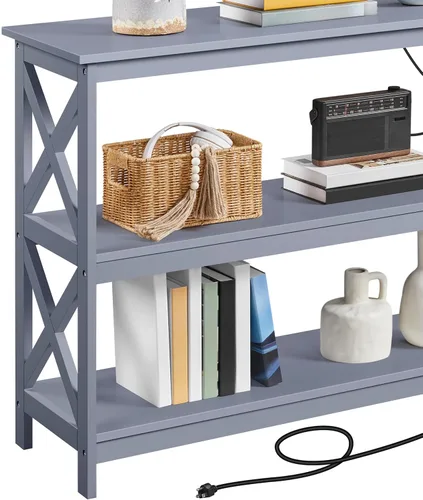 Vista 50 de Yaheetech Soportes de televisión y centros de entretenimiento con estante de almacenamiento de 3 niveles para sala de estar, gris