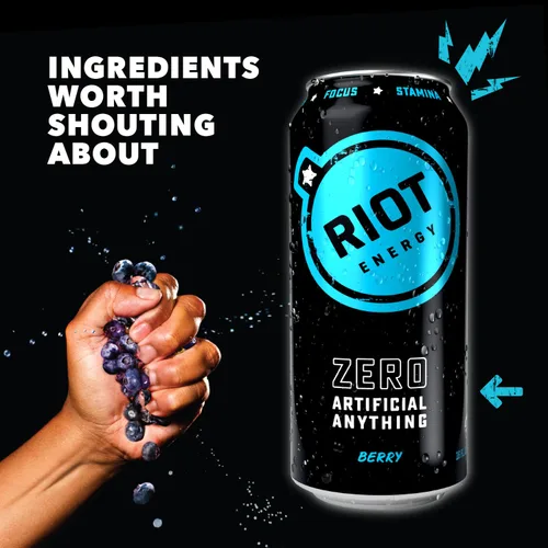 Vista 5 de Riot Bebida energética alimentada por plantas de bayas orgánicas, 16 FZ