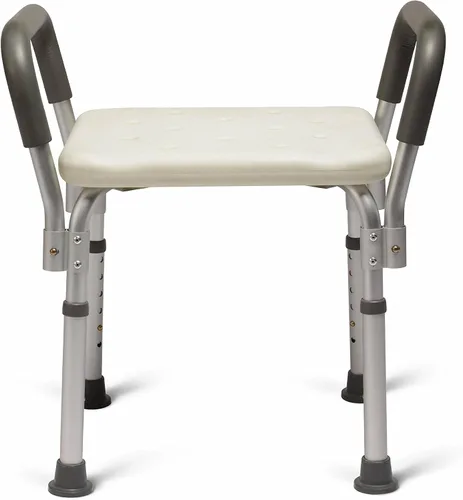 Medline - Asiento de ducha con respaldo para baño con reposabrazos acolchados, ideal para bañeras, soporte robusto de hasta 350 libras, cómodo y