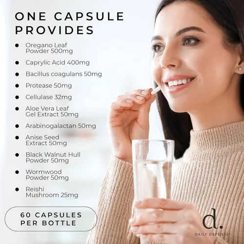 Vista 4 de Candida Flush & Cleanse - 60 unidades de apoyo intestinal para flora intestinal equilibrada con orégano, ácido caprílico, probióticos y enzimas