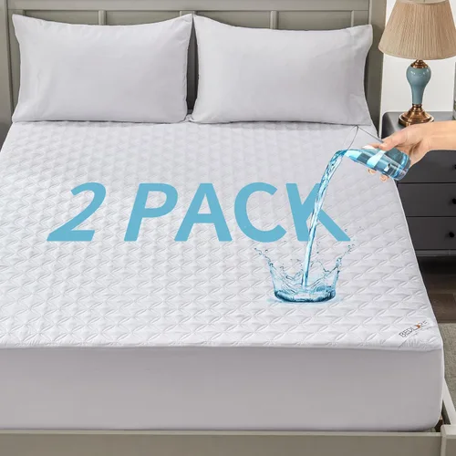 Vista 10 de Paquete de 2 protectores de colchón impermeables, tamaño King con bolsillo profundo de 6 a 18 pulgadas de profundidad, suave, transpirable, a prueba