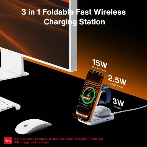 Vista 7 de iVANKY Estación de carga inalámbrica certificada Qi2 para iPhone 17, cargador plegable 3 en 1 para soporte magnético MagSafe para iPhone