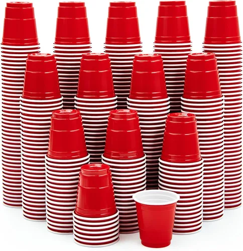 Vista 10 de Lilymicky Paquete de 300 vasos de chupito de plástico de 2 onzas, vasos de chupito desechables rojos, mini vasos de chupito rojos, vasos de fiesta