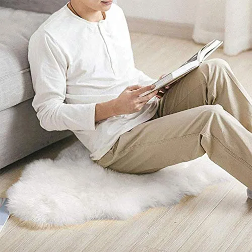 Vista 6 de LOCHAS - Cojín de piel sintética de oveja, súper suave, redondo, para sofá de sala de estar y dormitorio