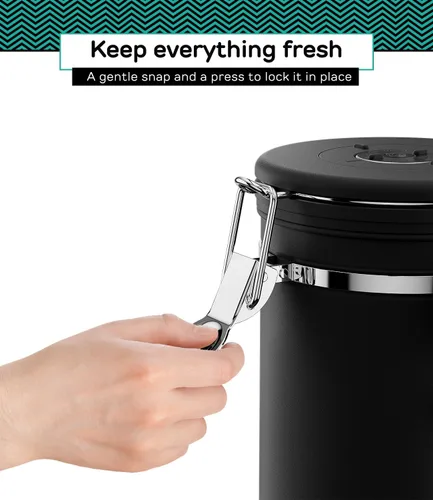 Vista 3 de Coffee Gator - Recipiente para café de acero inoxidable hermético, contenedor de almacenamiento de alimentos para la cocina con registro de fecha