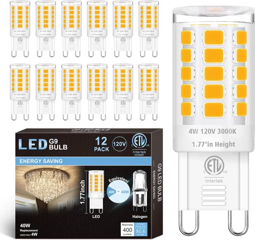 hansang Paquete de 12 bombillas LED G9 de 3000 K, blanco suave, 4 W (equivalente a halógeno de 40 W), bombillas T4 para lámpara de cristal, base de