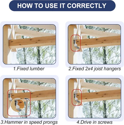 Vista 5 de Perchas de vigas de 2 x 4 para madera de calibre 20, galvanizado, soporte de vigueta para montaje en la cara, soporte para piso de terraza, marco