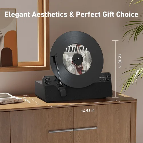 Vista 6 de Tocadiscos Automático Vertical Bluetooth, MYKESONIC Tocadiscos de Vinilo con Transmisión por Correa, Cartucho Magnético AT-3600L, Entrada y Salida