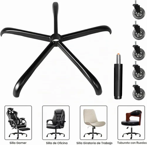 Vista 6 de Frassie Silla de oficina de 28 pulgadas, base de metal, repuesto para silla de computadora resistente, parte de base con 5 ruedas, 1 cilindro