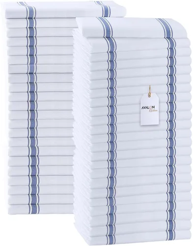 Avalon Kitchen Juego de paños de cocina (paquete de valor de 45) Tamaño 15x25 pulgadas, toallas de cocina 100% de algodón suaves y absorbentes Rayas