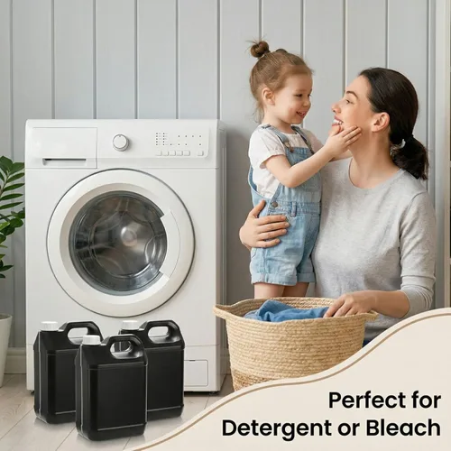 Vista 4 de Hacaroa Paquete de 3 jarras de aceite de motor de plástico con tapa, contenedor de almacenamiento estilo F de 1 galón con mango ergonómico, jarra