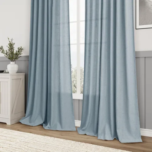 Vista 23 de Aersas Aqua Green Linen Curtains 84 Inches Long 2 Panels Set Back Tab Rod Pocket Living Room Curtain Farmhouse Rustic Light Filtering Hook Drapes