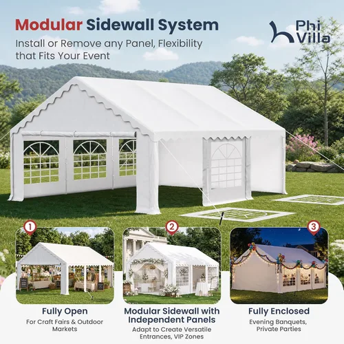 Vista 4 de PHI VILLA Carpa para Fiestas de Servicio Pesado de 20'x16' para Exteriores, Gran Toldo Comercial, Refugio para Eventos de Boda con Paredes Laterales